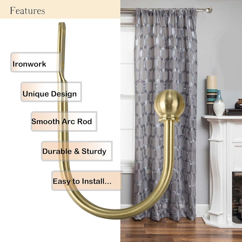ARNORX Curtain Holdbacks, Hooks, 2 PCS，Solid Steel Hooks, Decorative French Ball End, Curtain Drapery Holdbacks, Wall Mounted, Curtain Tiebacks, Brass Brushed - Image 4